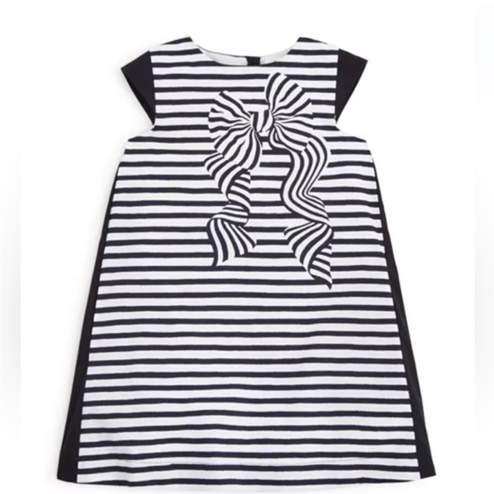 KATE SPADE GIRLS TROMPE L'OEIL BOW STRIPE DRESS NAVY/WHITE SZ 12Y